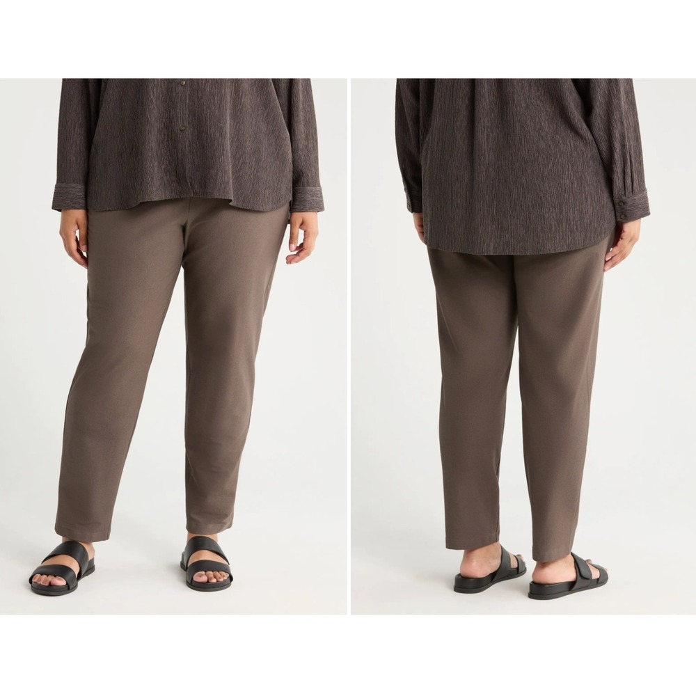 Eileen Fisher Womens 2X Brown Knit Ankle Pants Elastic Waist S5TK1-P0668M NEW